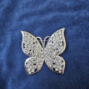 Elegant Silver Rhinestone Butterfly Brooch